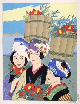  invierno pintura - flores de invierno oshima japon 1955 Paul Jacoulet japonés